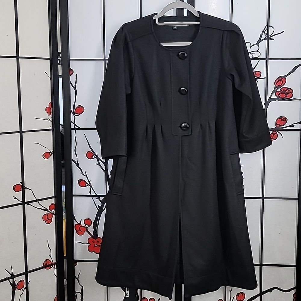 Diane Von Furstenberg Black Wool Dress Coat - Picture 2 of 9